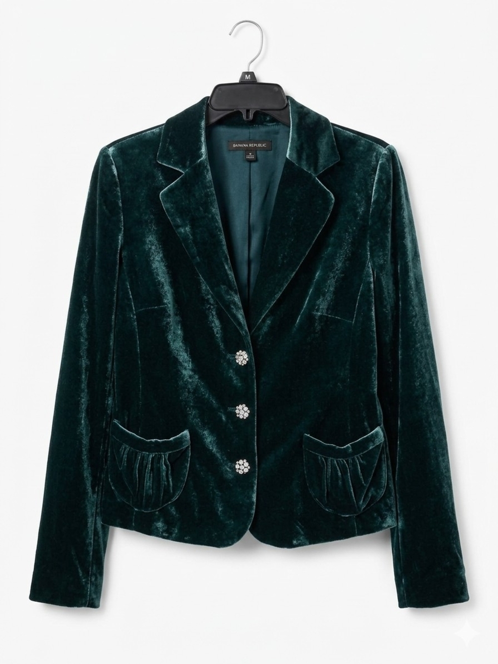 Banana Republic Emerald Green Velvet Blazer with Jeweled Buttons